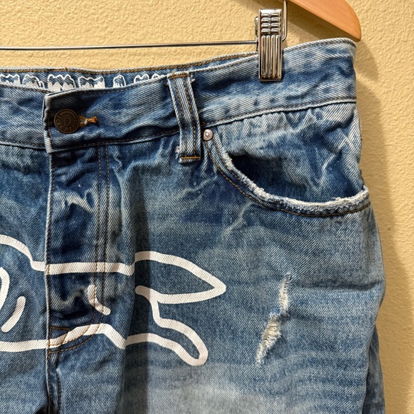 Men’s Size 36 BBC Billionaire Boys Club Run Dog Ice Cream Distressed Jean Shorts - Picture 3 of 16